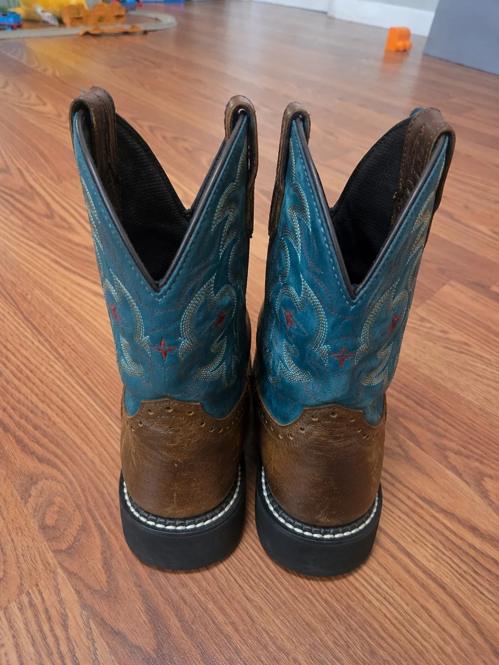 Justin Gypsy Women's Western Boots Brown Blue Square Toe Leather Size 9 B L9966